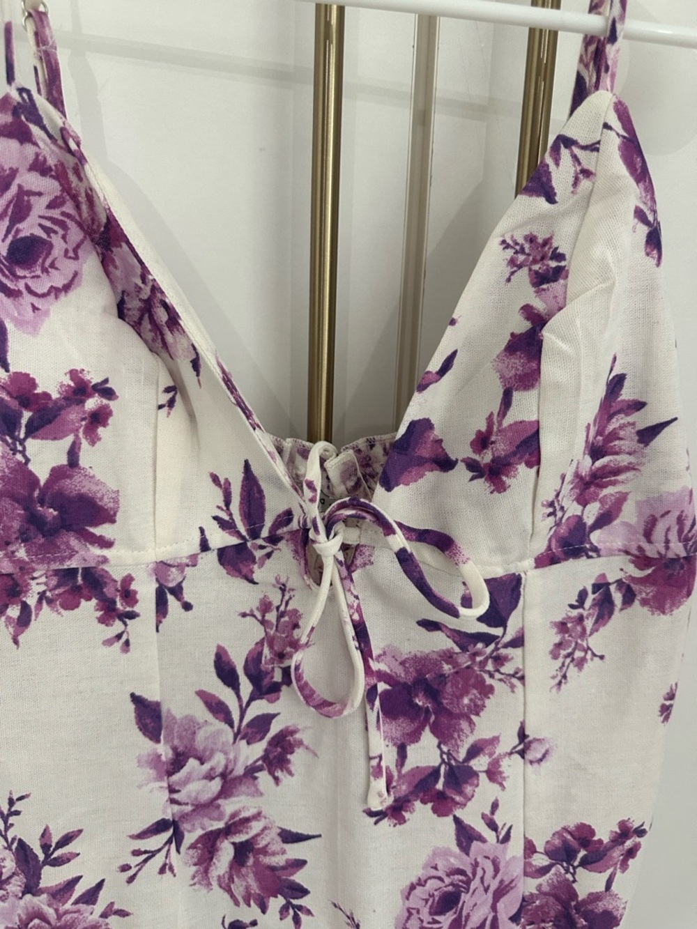 White & Purple Floral Tie-Front Sundress size M - Picture 3 of 6